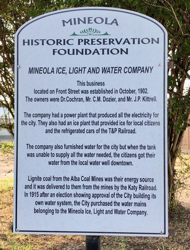 Mineola Ice, Light and Water Company Marker image. Click for full size.