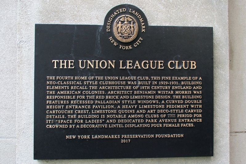 The Union League Club Marker image. Click for full size.