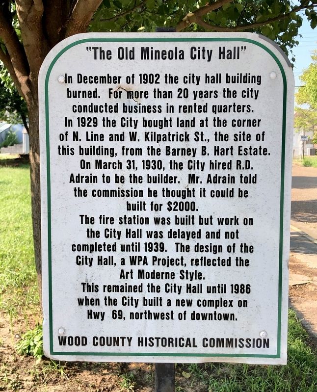 "The Old Mineola City Hall" Marker image. Click for full size.