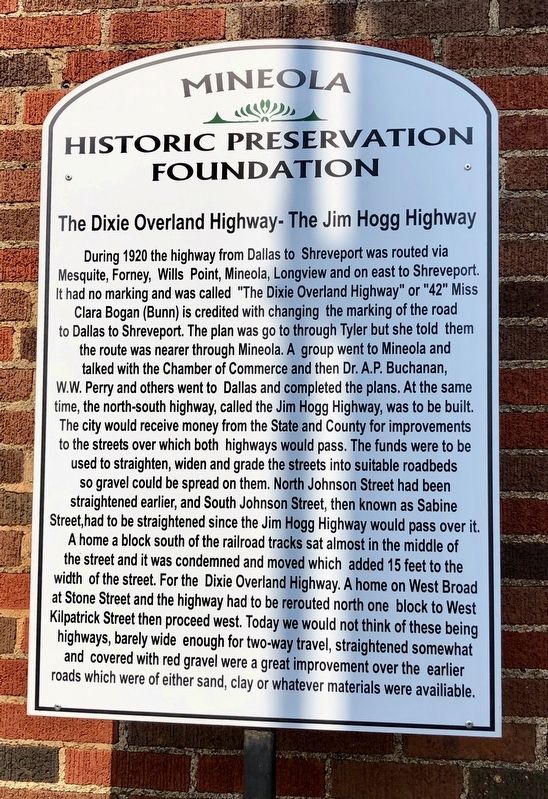 The Dixie Overland Highway - The Jim Hogg Highway Marker image. Click for full size.