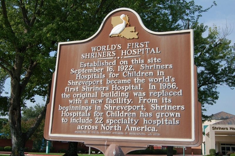 World's First Shriners Hospital Marker. Click for full size. World's First Shriners Hospital Marker image. Click for full size.