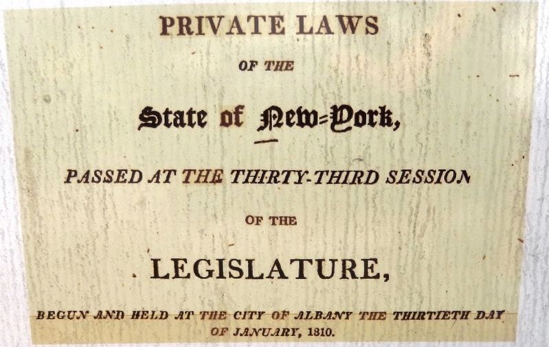Marker detail: Private Laws passed at the thirty-third session of the New York Legislature image. Click for full size.