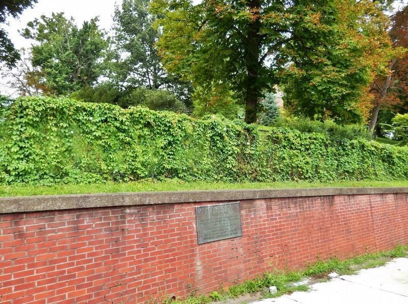 Ten Broeck Mansion Marker <i>wide view<br>(Mansion uphill, in background, obscured by trees)</i>. Click for full size. Ten Broeck Mansion Marker <i>wide view<br>(Mansion uphill, in background, obscured by trees)</i> image. Click for full size.