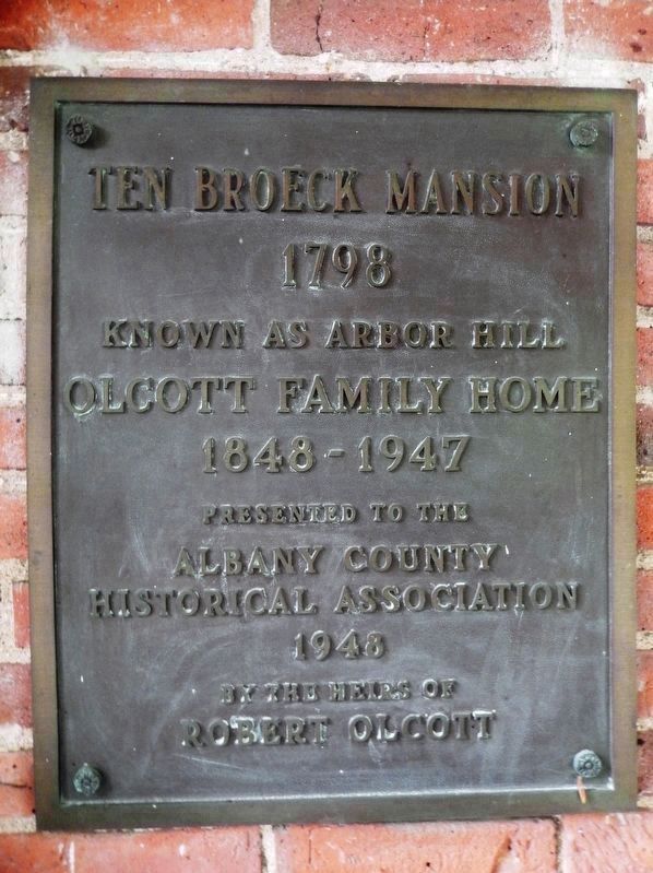 Olcott Family/Arbor Hill plaque<br>(<i>mounted near west entrance</i>) image. Click for full size.