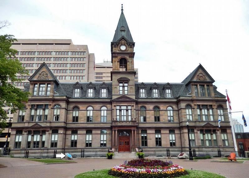 Halifax City Hall <i>south side<br>(marker visible left of entrance)</i>. Click for full size. Halifax City Hall <i>south side<br>(marker visible left of entrance)</i> image. Click for full size.