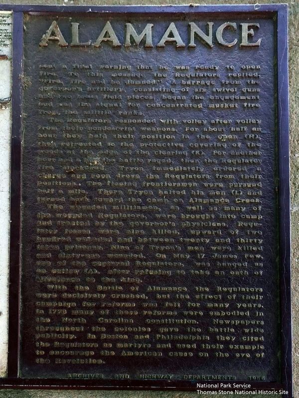 Battle of Alamance Marker, Right Panel image. Click for full size.