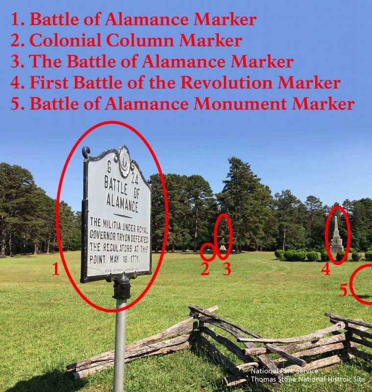 Battle of Alamance Marker and other nearby markers. image. Click for full size.