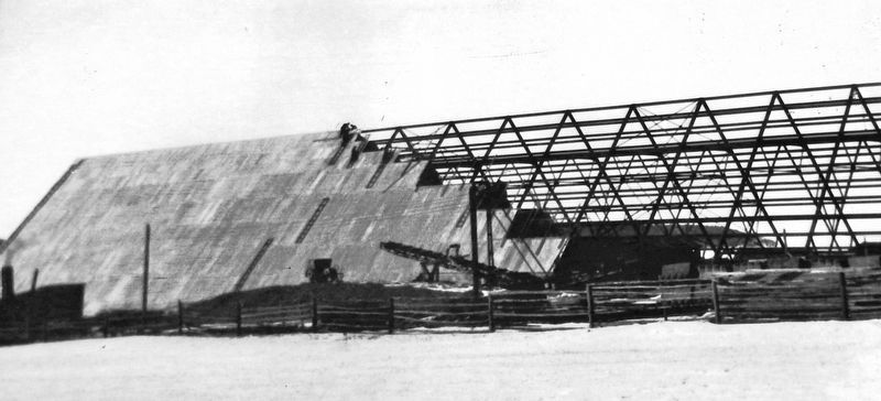 Marker detail: Construction of gypsum storage building for Atlantic Gypsum in February 1929 image. Click for full size.