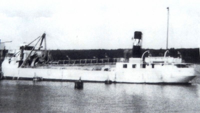 Marker detail: The Bulkarier, a Canada Cement Shipping Company boat loading gypsum in 1935 image. Click for full size.