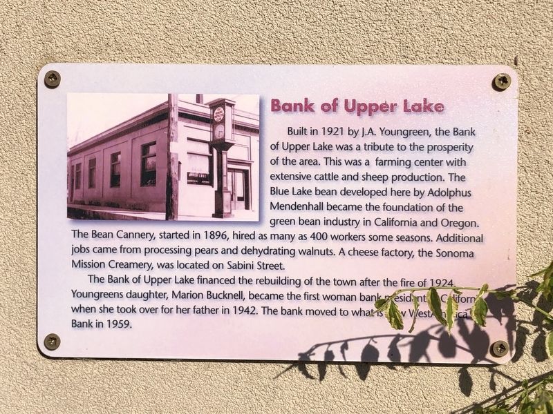 Bank of Upper Lake Marker image. Click for full size.