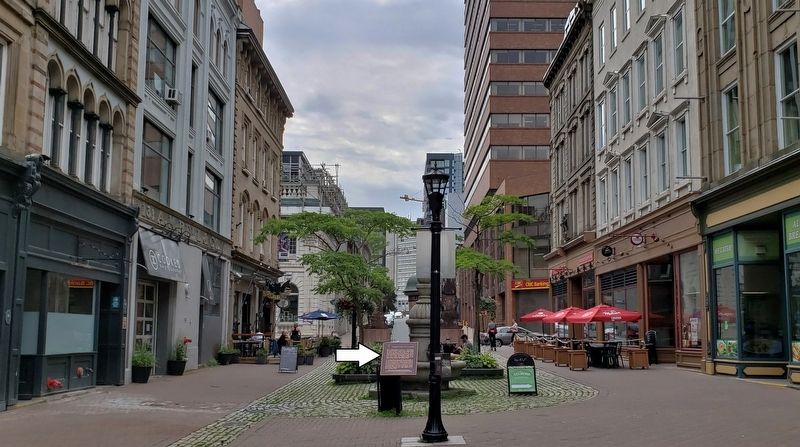 Gilbert Stuart Newton Marker • <i>wide view<br>(looking south along Granville Street)</i>. Click for full size. Gilbert Stuart Newton Marker • <i>wide view<br>(looking south along Granville Street)</i> image. Click for full size.