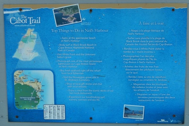 Neil's Harbour Information Panel<br>(<i>mounted in kiosk • left of marker</i>) image. Click for full size.