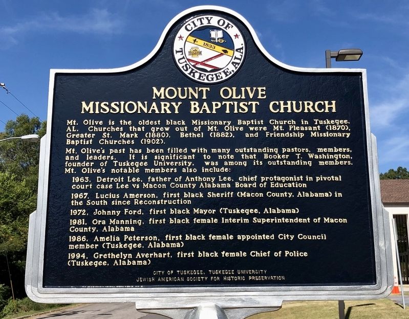Mount Olive Missionary Baptist Church Marker (reverse) image. Click for full size.