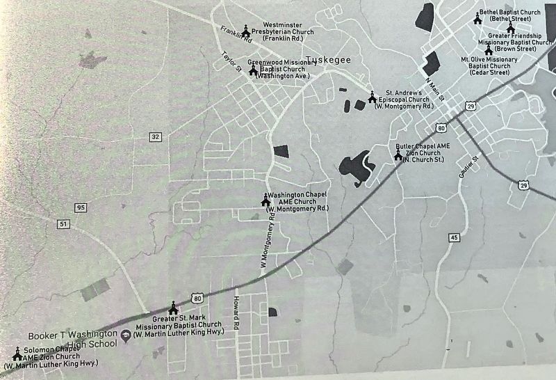 Closeup of map of churches mentioned on marker. image. Click for full size.