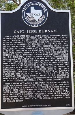 Captain Jesse Burnam Marker image. Click for full size.