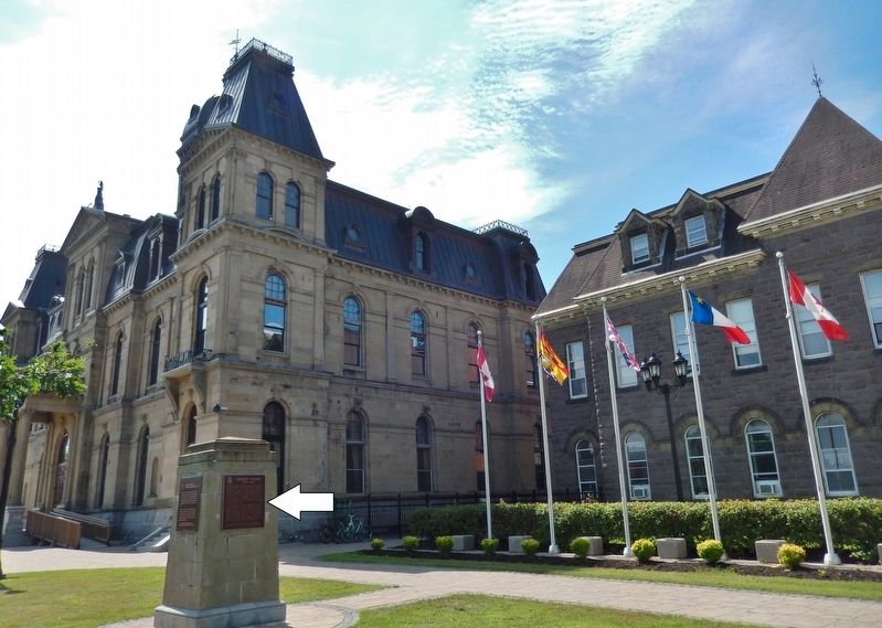 Charles Fisher Marker<br>(<i>wide view � Legislative Assembly building in background</i>) image. Click for full size.
