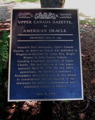 Upper Canada Gazette, or American Oracle Marker image. Click for full size.