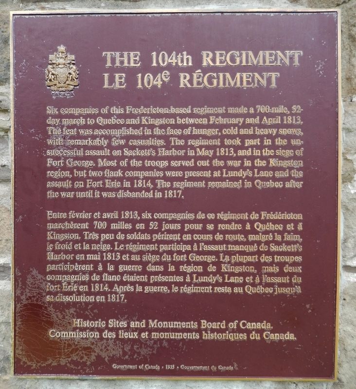 The 104th Regiment / Le 104e Régiment Marker image. Click for full size.