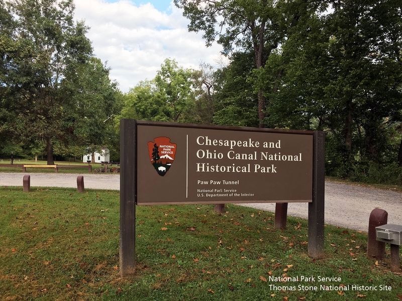 Chesapeake & Ohio Canal National Historical Park-Paw Paw Tunnel entrance sign image. Click for full size.