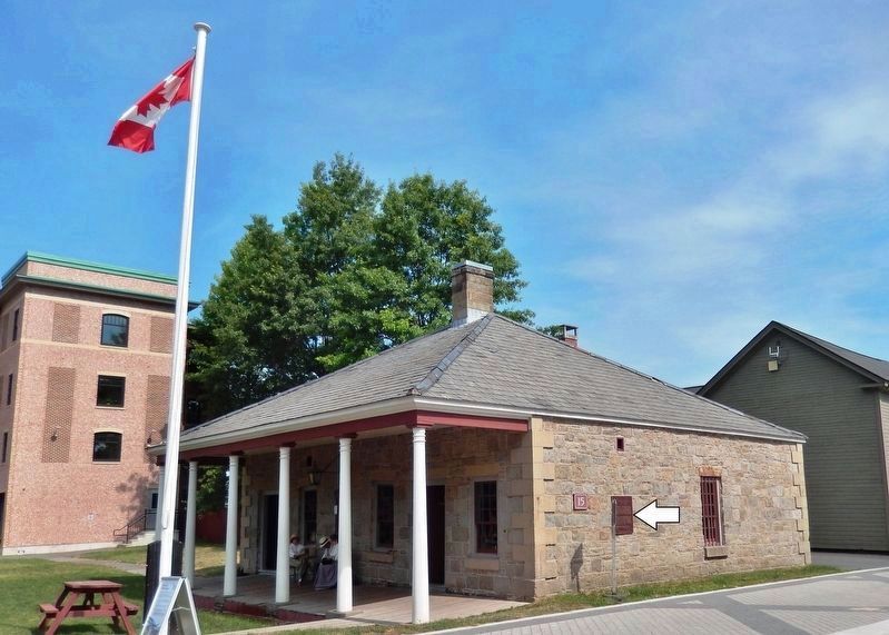 Fredericton Military Compound Marker • <i>wide view<br>(marker on east side of Guard House)</i>. Click for full size. Fredericton Military Compound Marker • <i>wide view<br>(marker on east side of Guard House)</i> image. Click for full size.
