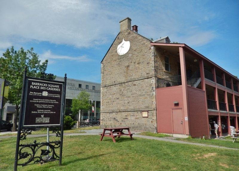 Barracks Square sign & Soldiers' Barracks<br>(<i>view from near marker</i>). Click for full size. Barracks Square sign & Soldiers' Barracks<br>(<i>view from near marker</i>) image. Click for full size.