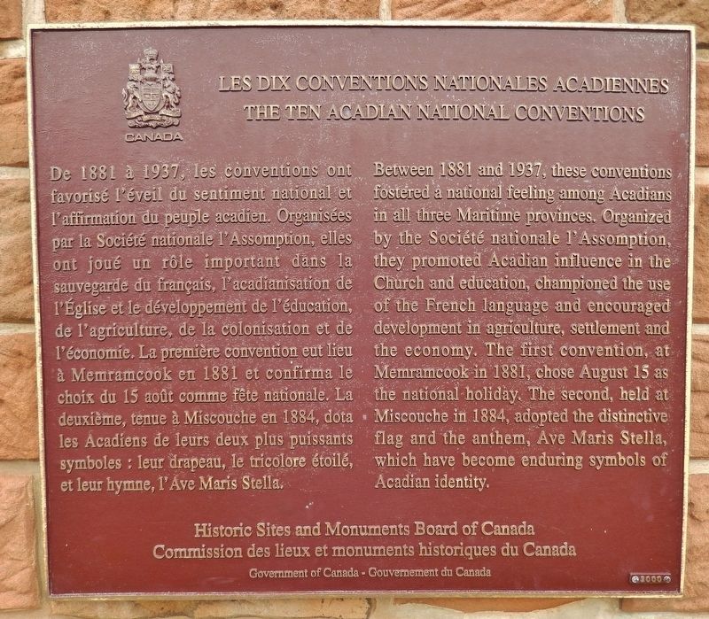 Les Dix Conventions Nationales Acadiennes Marker image. Click for full size.