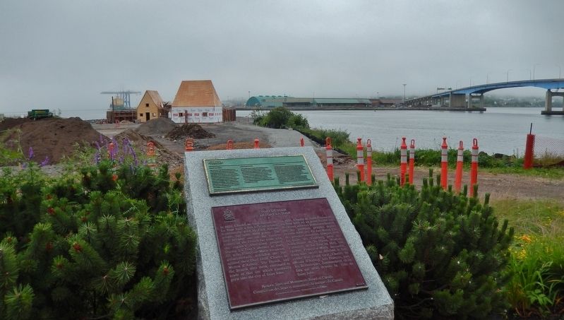Fort La Tour Marker • <i>wide view<br>(Fort La Tour exhibit construction in background)</i> image. Click for full size.