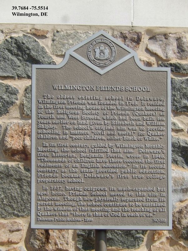 Wilmington Friends School Marker. Click for full size. Wilmington Friends School Marker image. Click for full size.