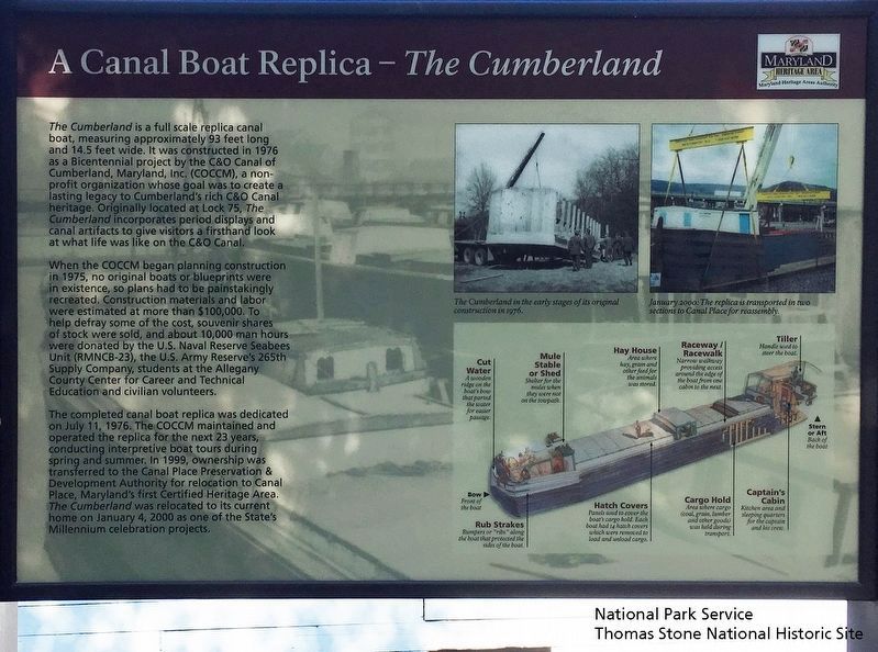 A Canal Boat Replica—<i>The Cumberland</i> Marker image. Click for full size.
