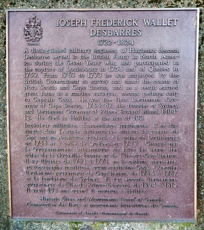 Joseph Frederick Wallet DesBarres Marker image. Click for full size.