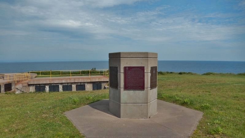 Atlantic Bulwark Marker  <i>wide view<br>(marker at center  memorial plaques on either side)</i> image. Click for full size.
