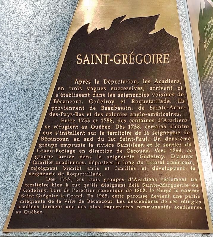 The Grand Drangement Marker  Saint-Gregoire<br>(<i>Franais</i>) image. Click for full size.