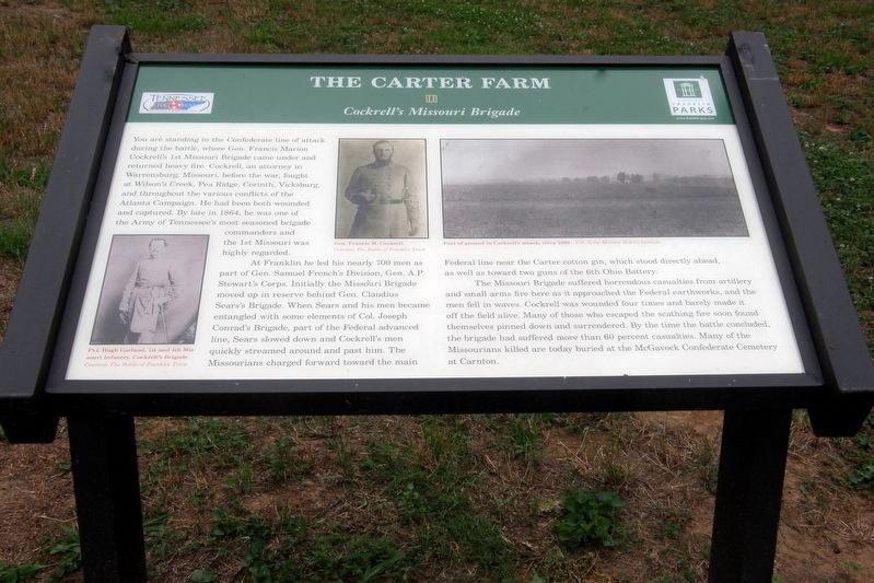 The Carter Farm - Cockrell's Missouri Brigade Marker image. Click for full size.