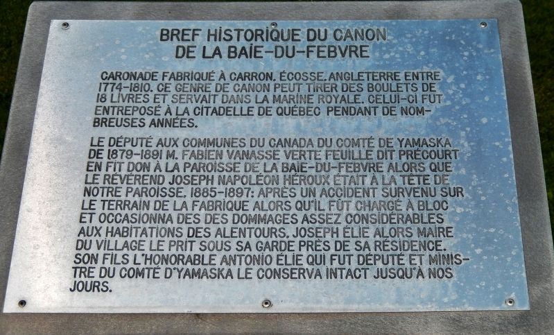 Bref Historique du Canon de la Baie-du-Febvre Marker image. Click for full size.