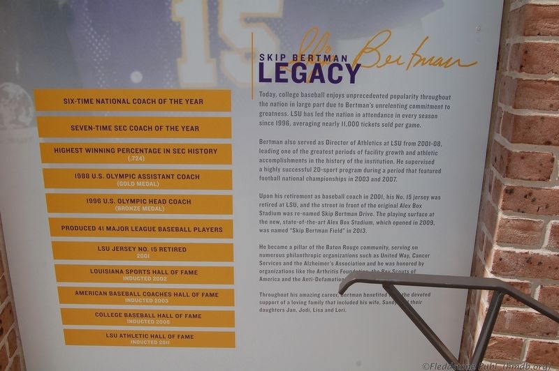 Skip Bertman Legacy Marker image. Click for full size.