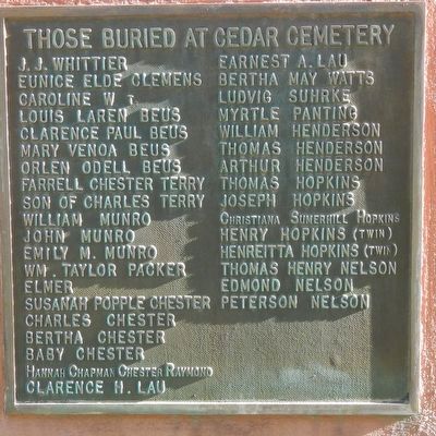 Pioneer Cedar Cemetery Marker, reverse side image. Click for full size.