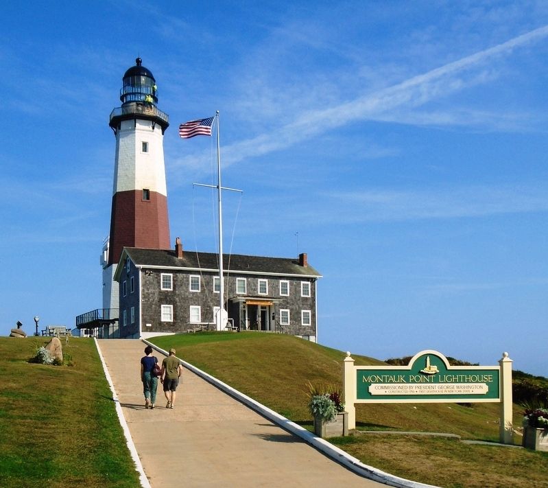 Montauk Point Lighthouse and Marker. Click for full size. Montauk Point Lighthouse and Marker image. Click for full size.
