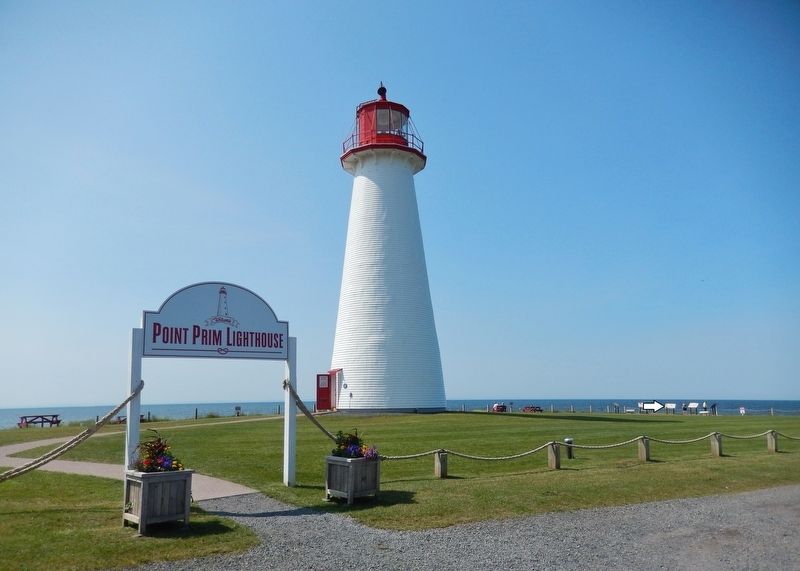 Point Prim Lighthouse � <i>view looking southwest<br>(marker visible in right background)</i> image. Click for full size.