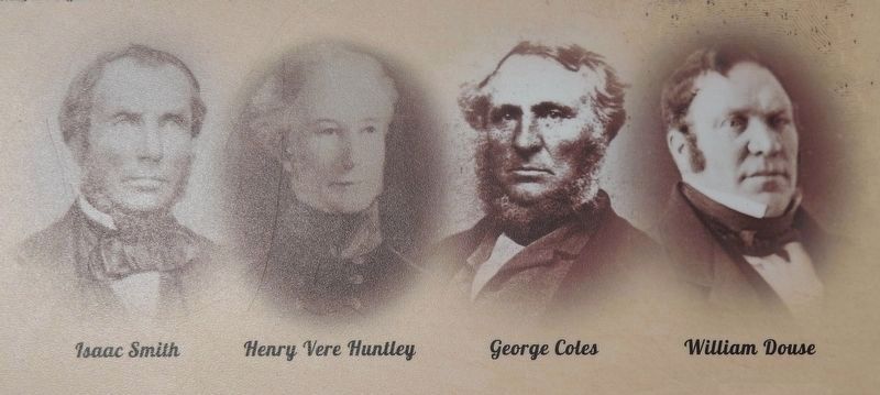 Marker detail: Isaac Smith, Henry Vere Huntley,<br>George Coles and William Douse image. Click for full size.