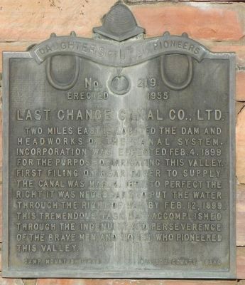 Last Chance Canal Co. Ltd. Marker image. Click for full size.