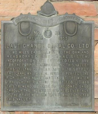 Last Chance Canal Co. Ltd. Marker. Click for full size. Last Chance Canal Co. Ltd. Marker image. Click for full size.