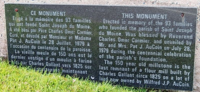 Founders of the Parish of St-Joseph du Moine Marker<br>(<i>monument bottom panel</i>). Click for full size. Founders of the Parish of St-Joseph du Moine Marker<br>(<i>monument bottom panel</i>) image. Click for full size.