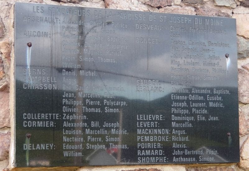 Founders of the Parish of St-Joseph du Moine Marker<br>(<i>monument top panel</i>). Click for full size. Founders of the Parish of St-Joseph du Moine Marker<br>(<i>monument top panel</i>) image. Click for full size.