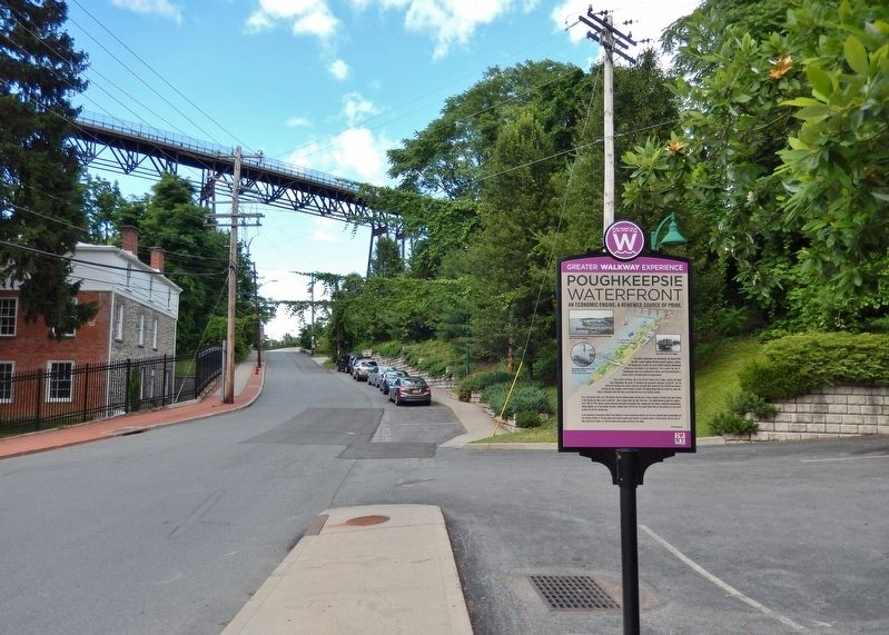 Poughkeepsie Waterfront Marker<br>(<i>wide view looking north along North Water Street</i>) image. Click for full size.