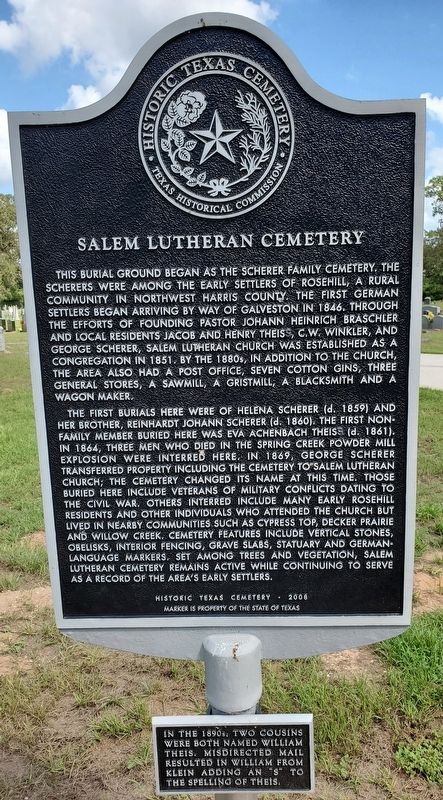 Salem Lutheran Cemetery Marker. Click for full size. Salem Lutheran Cemetery Marker image. Click for full size.