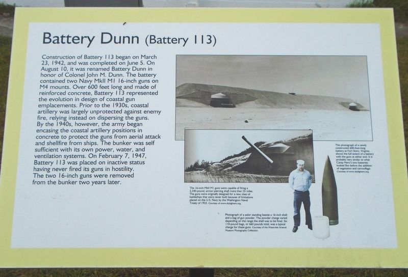 Battery Dunn (Battery 113) Marker. Click for full size. Battery Dunn (Battery 113) Marker image. Click for full size.