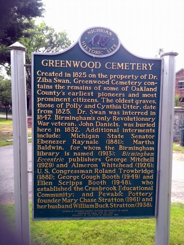 Greenwood Cemetery Marker image. Click for full size.