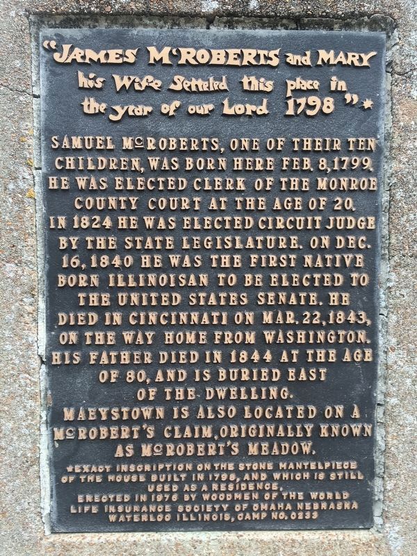 "James McRoberts and Mary his wife settled this place in the year of our Lord 1798" Marker image. Click for full size.