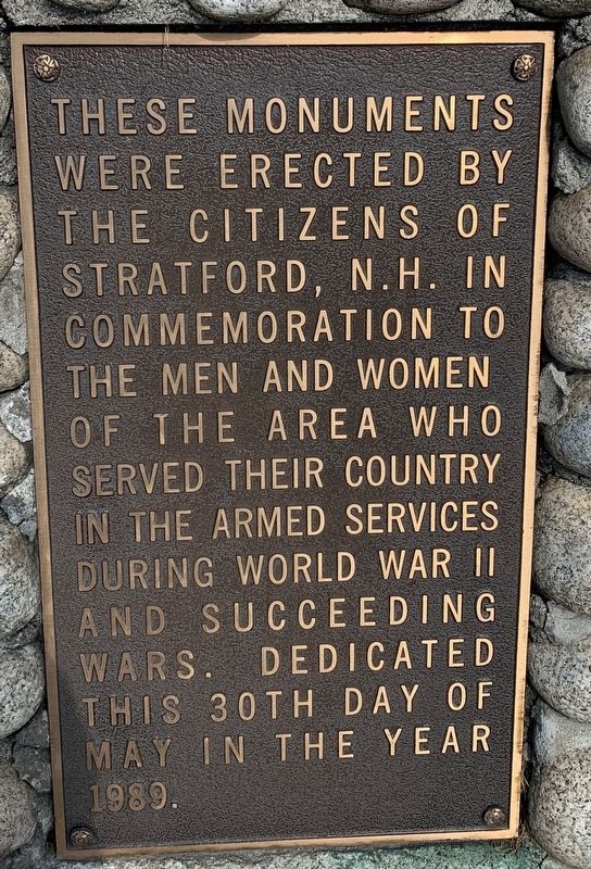 Stratford N.H. War Memorials Marker. Click for full size. Stratford N.H. War Memorials Marker image. Click for full size.