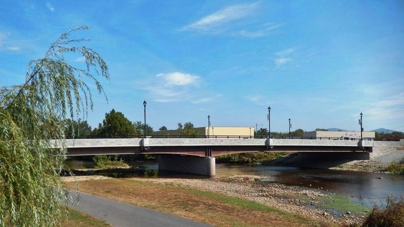 Main Street Bridge<br>(<i>view from South River Greenway trail, south of marker</i>) image. Click for full size.